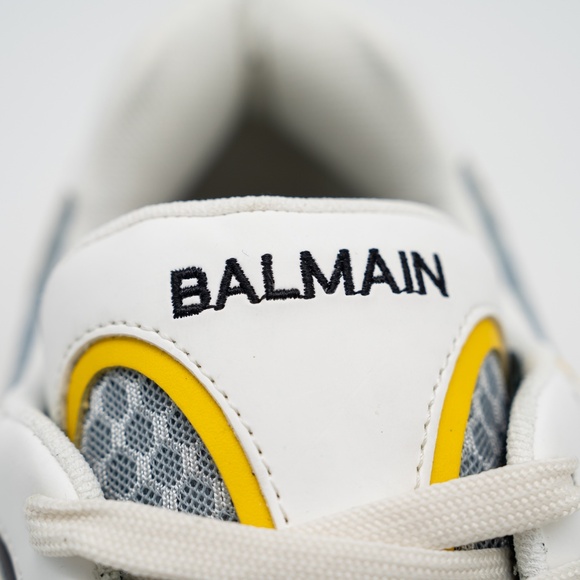 size 43 10 US Balmain B-East White Black Yellow Sneakers Leather Mesh - Picture 9 of 14
